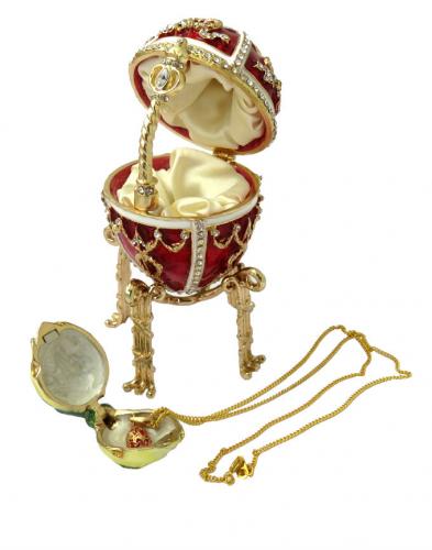 Copie oeuf de Fabergé rouge - Fleur contenant un pendentif T6050