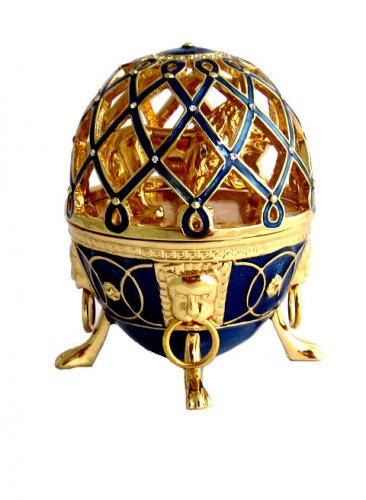 Réplique œuf de Fabergé Le Lion bleu et or fabrication artisanale T3402