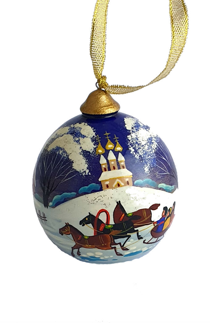 Boule de Noel en bois  peint - Troïka T8492