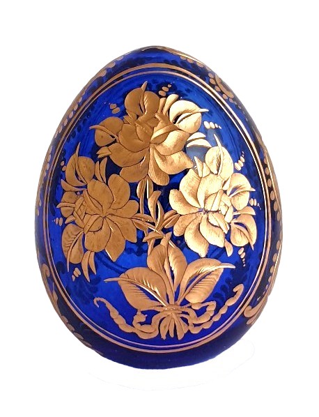Oeuf en verre Copie Fabergé  bleu et doré gravé à la main T5733
