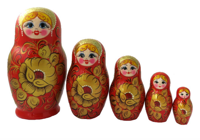 Matriochka rouge traditionnelle 5 pièces T6145 : Artisanat russe