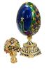 Copie œuf de Fabergé vert, bleu et or avec des strass fabrication artisanale T5843