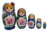 poupée russe 5 pieces artisanat bleu avec des fleurs