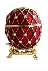 Réplique œuf de Fabergé "Les filets dorés" rouge avec des strass fabrication artisanale T3580