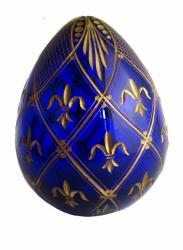 Oeuf en verre Reproduction Fabergé bleu et doré gravé à la main par un créateur russe