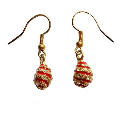Boucles d oreilles style Fabergé rouge et doré fait par un créateur russe T3907