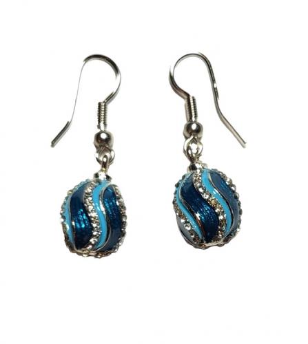 Boucles d oreilles style Fabergé bleu et argenté avec des strass fait par un créateur russe T3906