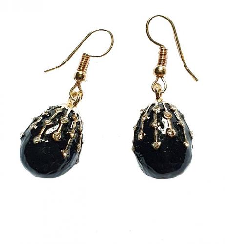 Boucles d oreilles style Fabergé noir avec des strass T8887