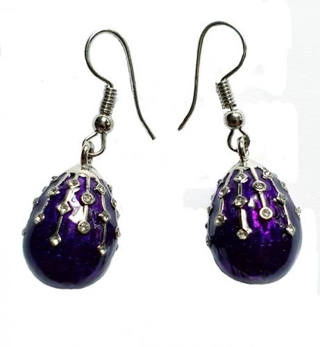 Boucles d oreilles style Fabergé violet avec des strass T8884