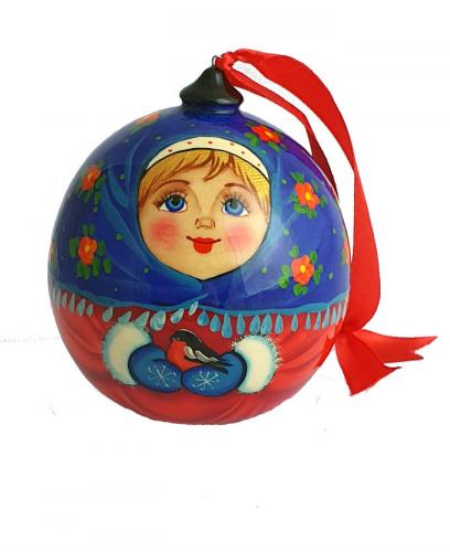 Boule de Noel en bois  peint - poupée T8451