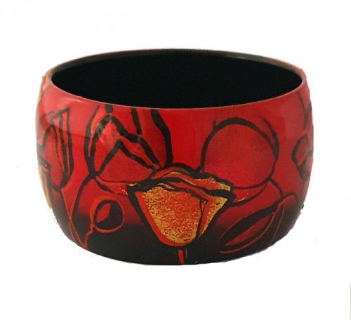 Bracelet en bois- coquelicots rouges 	T2733
