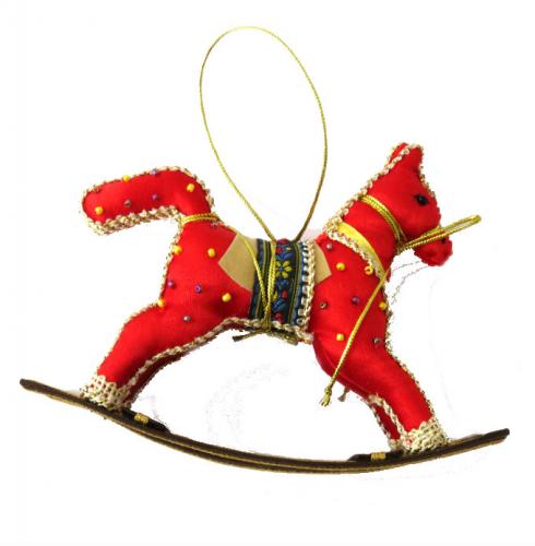 Cheval a bascule rouge - décoration de noël 	T6370