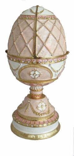 Copie oeuf de Fabergé Pour les amoureux - boite à musique rose et blanc fabrication artisanale T4672