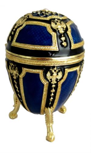 Réplique œuf de Fabergé Boite à musique bleu foncé et or fabrication artisanale T4666