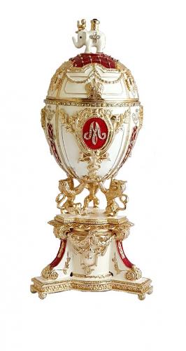 Copie oeuf de Fabergé - Copie oeuf Fabergé Blanc et rouge  - L'oeuf Royal La boite à musique T5686