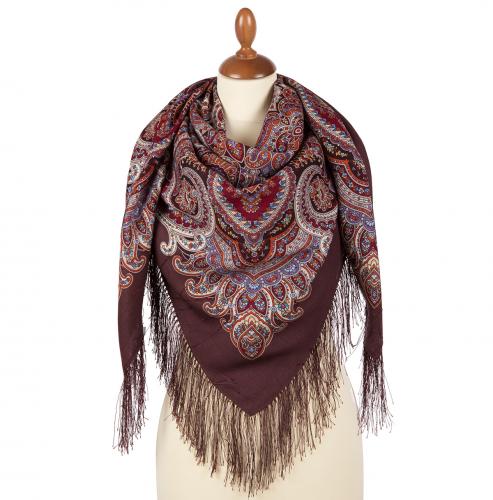 Foulard à motifs traditionnels 100% laine --Frange en soie-En attendant la  fête T8709189516