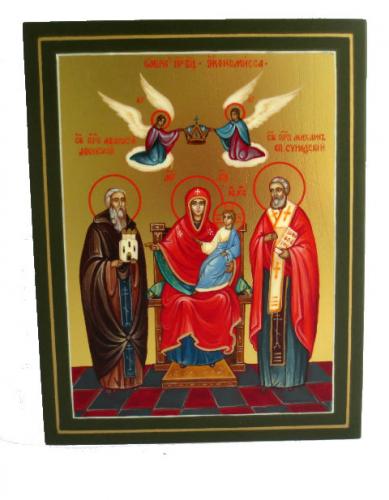 Icone Russe Religieuse Orthodoxe vert et doré avec des anges importé directement de la Russie T4642