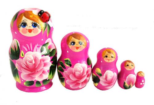Poupées gigognes 5 pièces roses artisanat russe