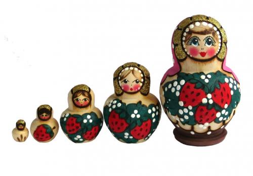 Matriochka Famille 5 pieces peinte à la main Fraise - Artisanat russe