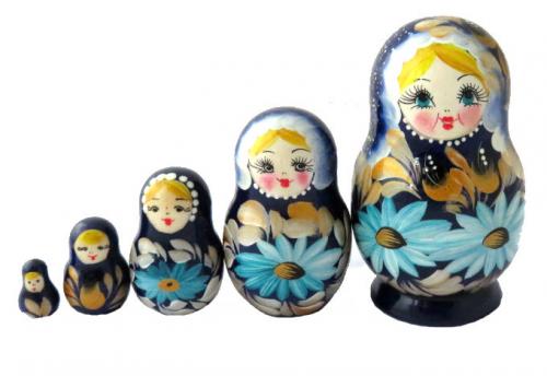 Matriochka Famille 5 pieces peinte à la main avec des fleurs, un souvenir russe