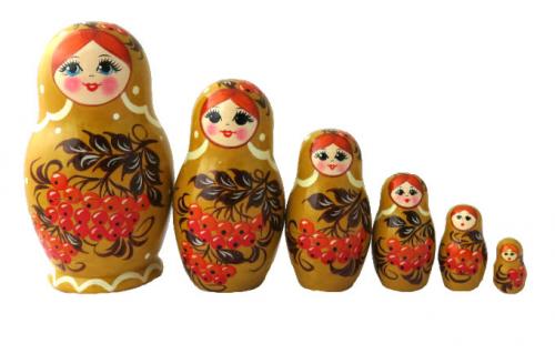 poupée russe orange avec des fruits artisanat russe
