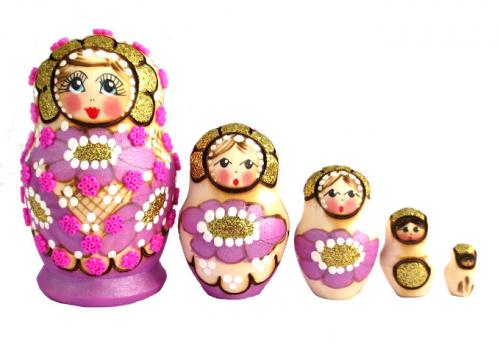 poupée russe violet 5 pièces artisanat russe
