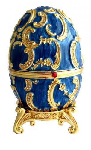 Réplique œuf de Fabergé  La Boite  Bleu et Or fabrication artisanale T3370