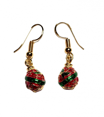 Boucles d oreilles style Fabergé rouge et vert avec des strass T8882