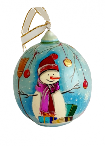 Boule de Noel en bois peint-bonhomme de neige T9088